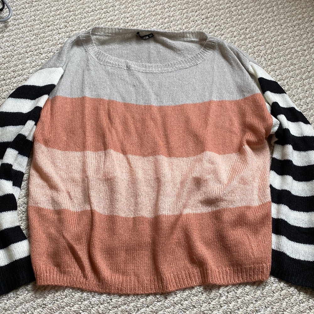 Shein womens sweater striped w wide sleeves sz medium